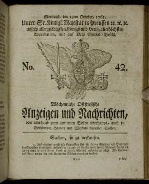 No. 42. Montags, den 19ten October, 1761.
