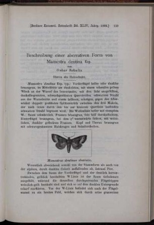 Beschreibung einer aberrativen Form von Mamestra dentina Esp.