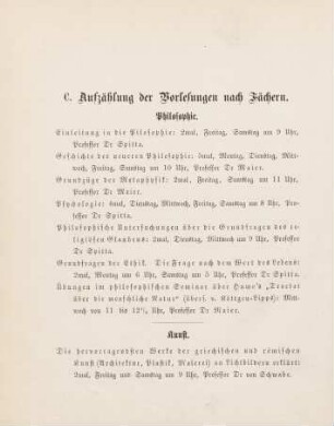 12-34, C. Aufzählung der Vorlesungen nach Fächern