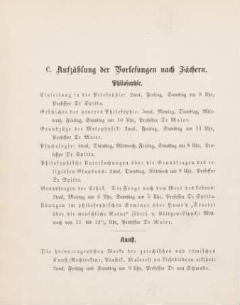 12-34, C. Aufzählung der Vorlesungen nach Fächern