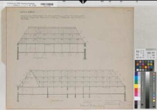 Haus Borg (Drensteinfurt) Wiederaufbau des Wirtschaftsgebäudes Längsschnitte 1942 1 : 100 56 x 74 Lichtpause Rüschenschmidt & Schräder, Architekten Kerckerinck-Borg, Dep.
