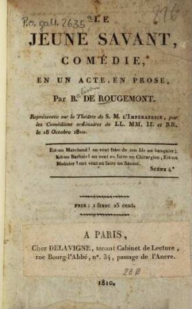 Le jeune savant : Comédie, en un acte, en prose