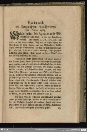 Extract des Torgauischen - Ausschreibens von Anno 1583
