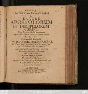 Disputatio Inauguralis De Errore Apostolorum Et Discipulorum Christi Circa Regnum Messiae mundanum
