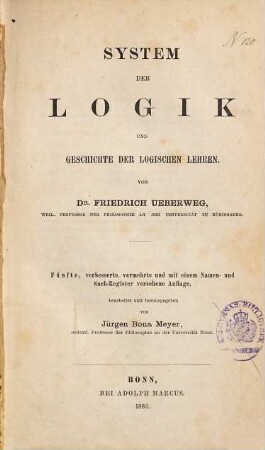 System der Logik und Geschichte der logischen Lehren