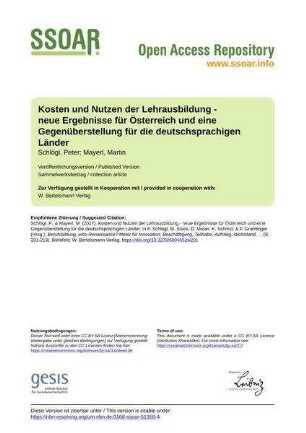 Kosten und Nutzen der Lehrausbildung - neue Ergebnisse für Österreich und eine Gegenüberstellung für die deutschsprachigen Länder