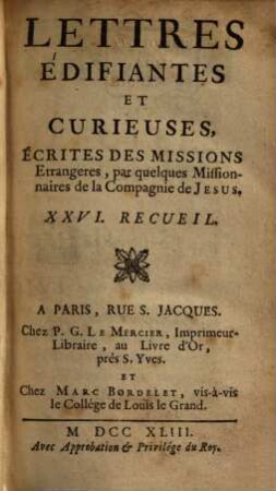 Lettres Édifiantes Et Curieuses : Écrites Des Missions Étrangères, 26