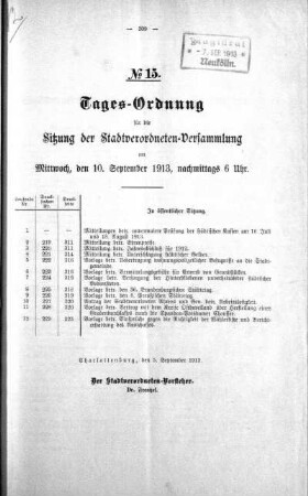 Tages-Ordnung No. 15 (220-229), 25. Juni 1913