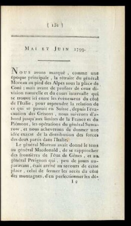 Mai et Juin 1799
