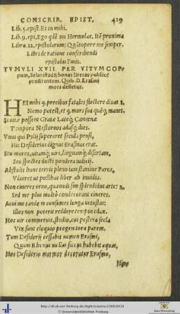 Tumuli XVII Per Vitum Coppum, Quibus Domini Erasmi mors defletur