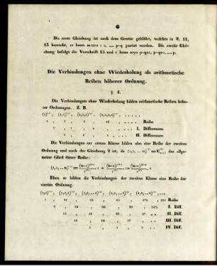 Die Verbindungen ohne Wiederholung als arithmetische Reihen höherer Ordnung.