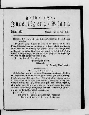 Num. 28, Ausgabe vom 14. Jul. 1815