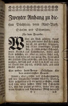 Zweyter Anhang zu diesem Büchlein, vom Rind-Vieh, Schafen und Schweinen.