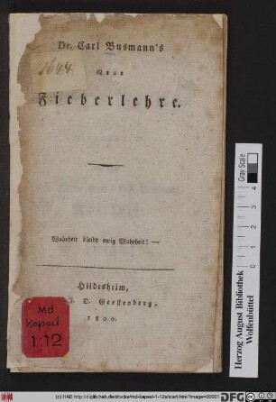 Dr. Carl Busmann's Neue Fieberlehre