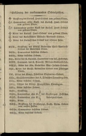Erklaerung der vorkommenden Ordenszeichen