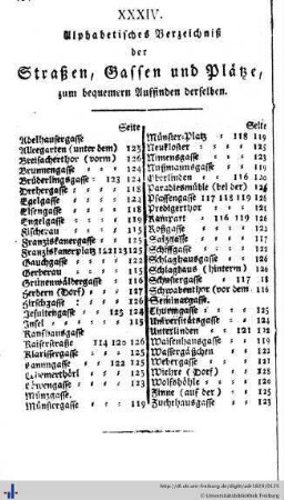 Alphabetisches Verzeichniß der Straßen, Gassen und Plätze