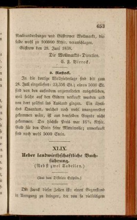 XLIX. Ueber landwirthschaftliche Buchführung