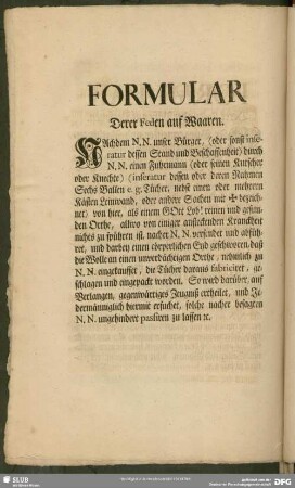 Formular derer Feden auf Waaren