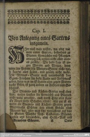 Cap. I. Von der Anlegung eines Gartens insgemein