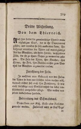 Dritte Abtheilung. Von dem Thierreich.