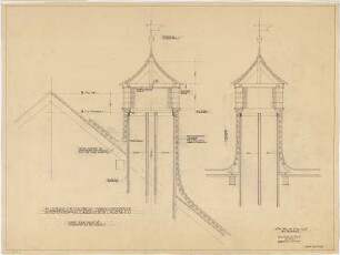Fick, Roderich; Obersalzberg; SS-Kaserne mit Mannschaftsgebäude, Wirtschaftsgebäude, Exerzierhaus, Kasernenhof, Turnhalle - Mannschaftsgebäude, Entlüftungskamin (Schnitt)