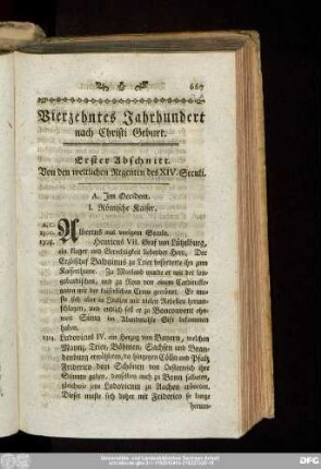 Erster Abschnitt. Von den weltlichen Regenten des XIV. Seculi.