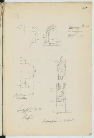 Eckhardtsturm, Würzburg / Rathaus, Sulzfeld: Details (aus: Skizzen- und Fotoalbum 16)