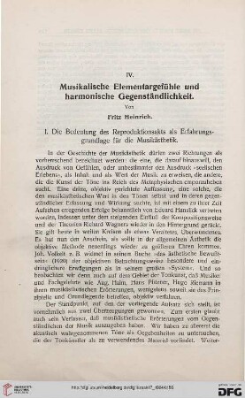 Musikalische Elementargefühle und harmonische Gegenständlichkeit