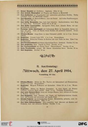 II. Auctionstag: Mittwoch, den 27. April 1904, Vormittag 10 Uhr (Nr. 186-386)