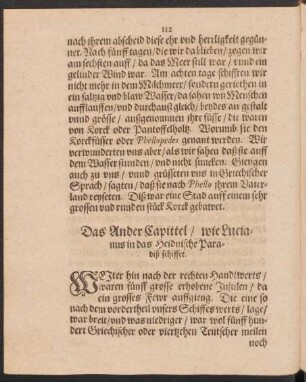 Das Ander Capittel/ wie Lucianus in das Heidnische Paradiß schiffet.