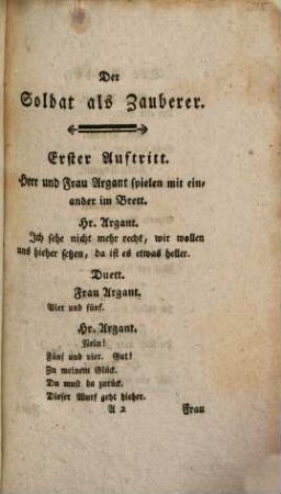 Der Soldat als Zauberer : eine komische Oper in einem Aufzuge