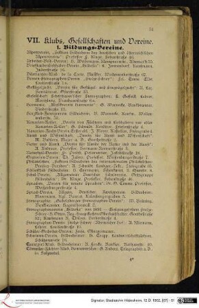 VII. Klubs, Gesellschaften und Vereine.