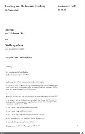 Antrag der CDU: Asylpolitik