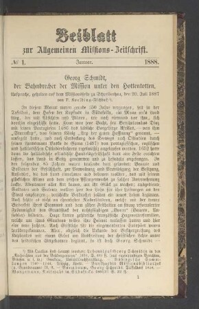 Beiblatt N° 1. Januar. 1888