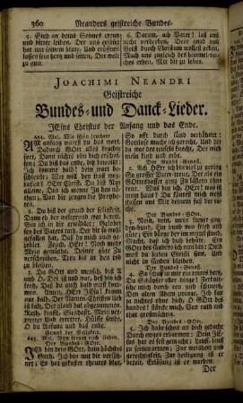 Joachimi Neandri Geistreiche Bundes- und Danck-Lieder.