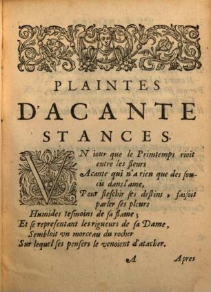 Plaintes D'Acante et autres oeuvres