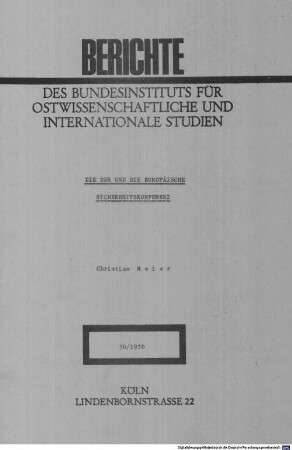 Die DDR und die europäische Sicherheitskonferenz