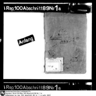 Kopfschatzregister Enthält: Kirchspiele Alfhausen (ab Bl. 44v), Ankum (ab Bl. 65v), Badbergen (ab Bl. 60), Barkhausen (ab Bl. 63), Belm (ab Bl. 40), Berge (ab Bl. 56v), Bersenbrück (ab Bl. 79, beschädigt), Bippen (ab Bl. 75v), Bissendorf (ab Bl. 18), Bohmte (ab Bl. 47v), Borgloh (ab Bl. 23), Bramsche (ab Bl. 34), Buer (ab Bl. 69v), Damme (ab Bl. 53v), Dissen (ab Bl. 63v), Engter (ab Bl. 15v), Essen (ab Bl. 73), Fürstenau (ab Bl. 46v), Gehrde (ab Bl. 30), Gesmold (Bl. 20, nur Amt Iburg), Glane (ab Bl. 80, beschädigt), Hagen (ab Bl. 21v), Holte (ab Bl. 20), Hoyel (ab Bl. 24v, gebunden nach Bl. 20), Iburg (ab Bl. 19v), Laer (ab Bl. 51), Lintorf (ab Bl. 81v, beschädigt), Melle (ab Bl. 4v), Menslage (ab Bl. 10), Merzen (ab Bl. 68v), Neuenkirchen bei Melle (ab Bl. 74v), Neuenkirchen bei Vörden (ab Bl. 58v), Oesede (ab Bl. 72v), Oldendorf (ab Bl. 56), Osnabrück Dom (ab Bl. 77v), Osnabrück St. Johann (ab Bl. 43), Osnabrück St. Katharinen (ab Bl. 65), Osnabrück St. Marien (ab Bl. 49), Ostercappeln (ab Bl. 47v), Quakenbrück (ab Bl. 6v), Riemsloh (ab Bl. 80?, beschädigt), Schledehausen (ab Bl. 31v), Schwagstorf (ab Bl. 68), Ueffeln (ab Bl. 57v), Venne (ab Bl. 28v), Vörden (ab Bl. 8v), Voltlage (ab Bl. 50), Wellingholzhausen (ab Bl. 2); Ravensbergische Freie, Schmisingsche, Iburger, arme Leute, Münstersche und Tecklenburgische (ab Bl. 27) Fehlt: Amt Reckenberg; Kirchspiele Hilter, Hunteburg, Neuenkirchen im Hülsen, Rulle, Wallenhorst