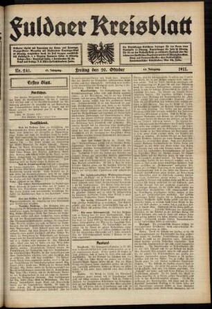 Erste Ausgabe vom Freitag, den 20. Oktober 1911.