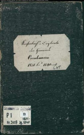 Kirchenbuchduplikat der katholischen Gemeinde Ovenhausen, Kreis Höxter (GHT 1831-1840) (Gemeinde: Katholische Gemeinde Ovenhausen)
