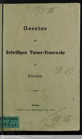 Gesetze der freiwilligen Turner-Feuerwehr zu Dresden