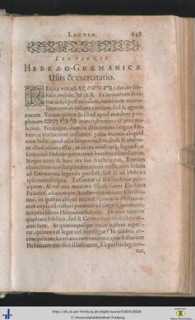 Lectionis Hebraeo-Germanicae Usus et exercitatio.