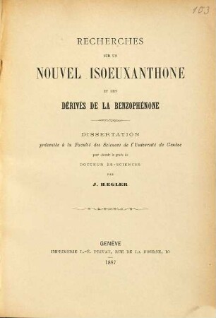 Recherches sur un nouvel isoeuxanthone et des dérivés de la benzophénone