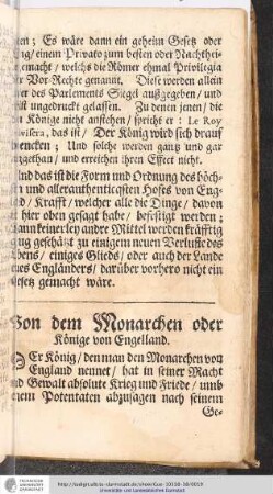Vom Monarchen oder Könige von Engelland