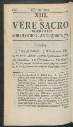 XIII. De Vere Sacro Observatio Philologico-Antiquaria