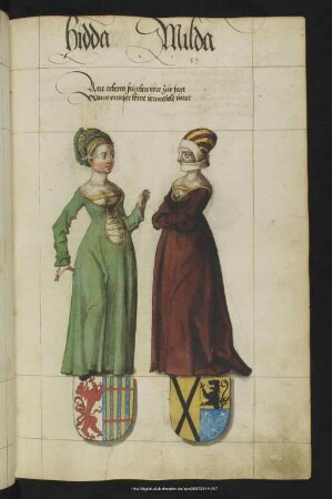 Bl. 39r: Hidda, Hilda : Hidda, Hilda, beide unvermählte Töchter Friedrichs I. (Angabe des 15. Jh.)