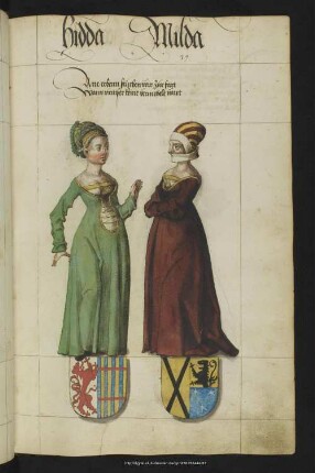 Bl. 39r: Hidda, Hilda : Hidda, Hilda, beide unvermählte Töchter Friedrichs I. (Angabe des 15. Jh.)