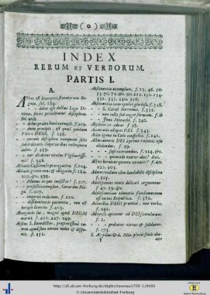 Index Rerum et Verborum Partis I.