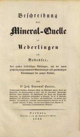 Beschreibung der Mineral-Quelle zu Ueberlingen am Bodensee