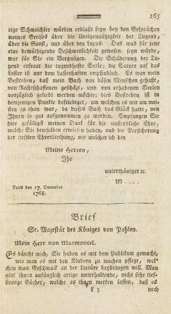 Brief Sr. Majestät des Königes von Pohlen.